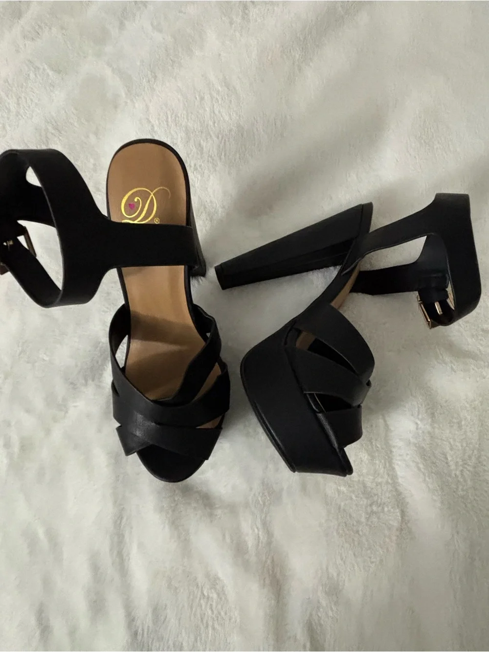 My Delicious Women's Black Patent Platform Open Toe Ankle Strap Heel Size 8